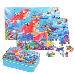 LELEMON Puzzles for Kids in a Metal Box Princess Wooden Jigsaw Puzzle for Kids Ages 4-8 Puzzles for Girls and Boys Learning Educational Puzzles 