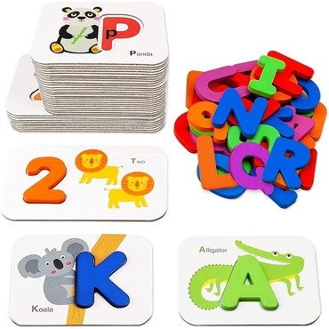 4 Pack Alphabet Puzzles for Toddlers Wooden ABC Number Shape Puzzles for Kids Ages 2 3 4 5 Educational Learning Preschool Puzzle Toys for Boys & Girls Gift 