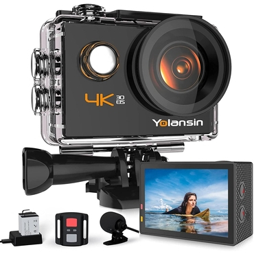 4K 20MP Sports Action Camera with WiFi and Remote Control-Camera with Waterproof Case & Wearable Microphone & EIS 170° Wide Angle Shooting with Bicycle Accessories Action Cam 